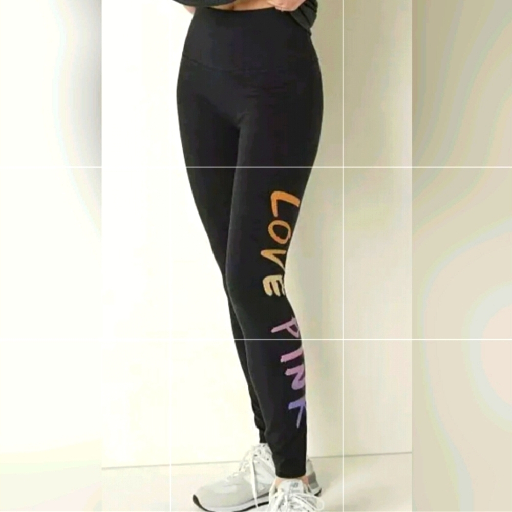 Victoria's Secret PINK Brush Shine Gradient Logo High Waist Cotton Leggings Sz S